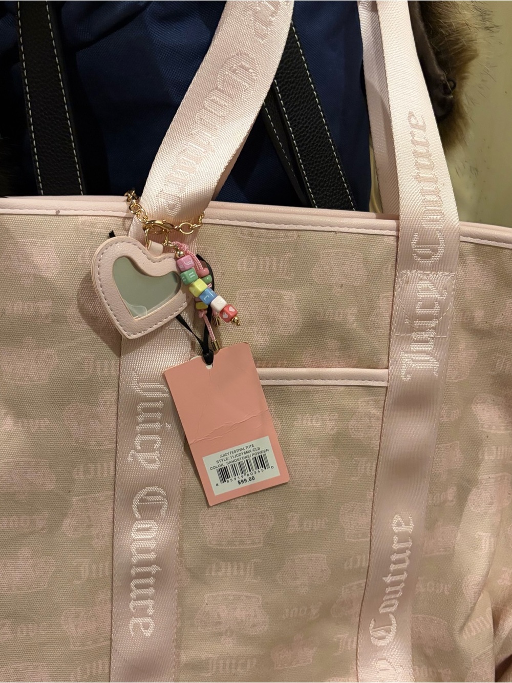 Juicy Couture Light Pink Logo Strap Tote with Heart Charm